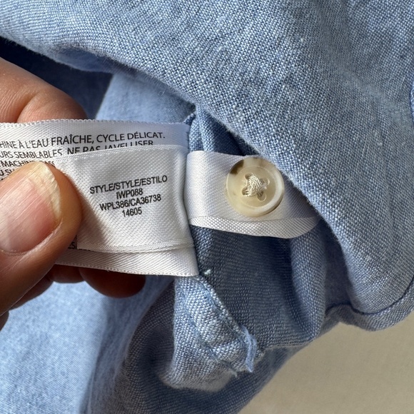 Haggar Men's LINEN Blend Chambray Short Sleeve Button Up Shirt Blue Size X-Large - Picture 9 of 13